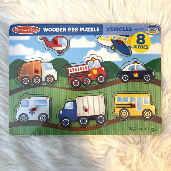 Melissa & Doug Other - NEW Melissa & Doug Vehicles Wooden Peg Puzzle 8 Piece Learning Preschool